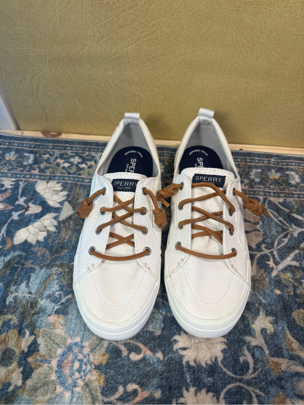 Sperry White Canvas Women's Boat Sneakers with Tan Laces